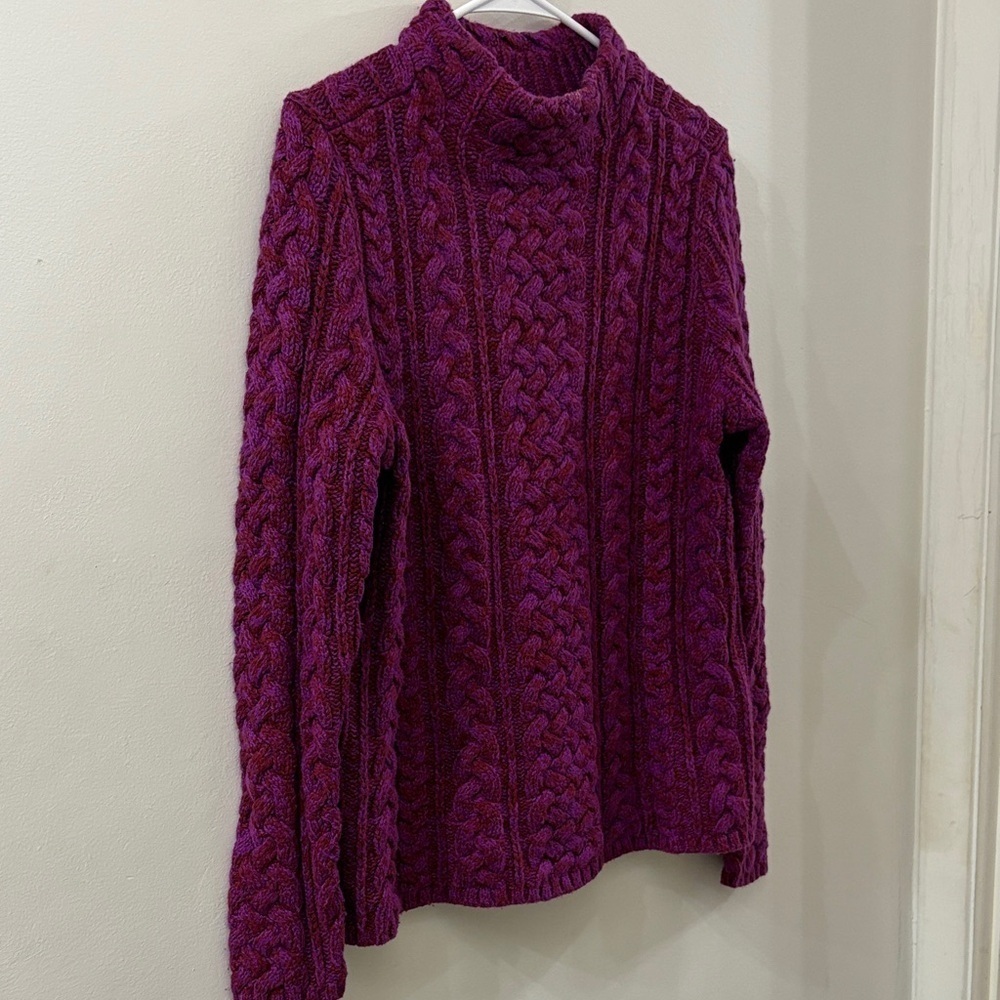 Lands' End Women's high Neck Sweater - Rich Purple - medium - cable knit - Picture 1 of 5
